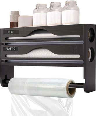 OEM Distribuidor Papel Aluminio - Compartimento Doble - Corte Integrado - Montaje Pared O Armario - Negro - 1 Unidad