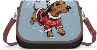 Generic Dachshund Christmas Santa Hat Crossbody Bags for Women Shoulder Messenger Bag Purse Handbags
