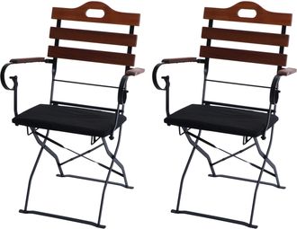 Hhg [nunca Usado] Juego De 2 Sillas De Jard&iacute;n Hhg-122, Silla Plegable, Silla De Jard&iacute;n, Calidad Gastron&oacute;mica, Acacia, Marr&oacute;n, Tapizado Negro