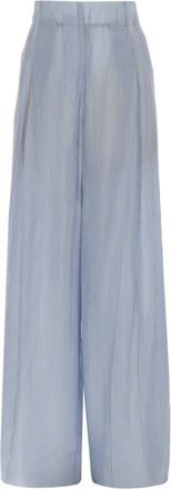 Dries Van Noten Light Blue Vertical Stripes Cupro Straight-Leg Pants