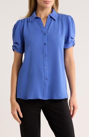 Adrianna Papell Puff Sleeve Button-Up Top in Dusty Cobalt at Nordstrom Rack, Size X-Large