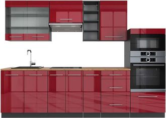 Vicco Mueble De Cocina Fame-line, Burdeos Brillo Intenso/antracita, 280 Cm, Et Roble