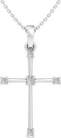 SuperJeweler ThyDiamond 0.06 Carat Slim Diamond Cross Necklacen In Sterling Silver or Yellow Gold, 18 Inches