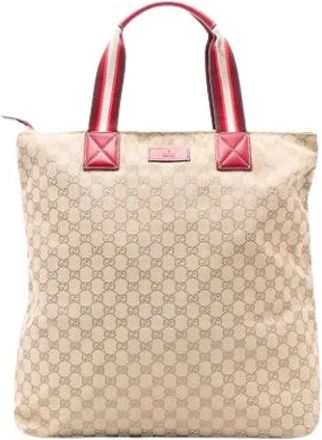 Gucci Pre-owned Tote Bags, female, Beige, Size: ONE SIZE Pre-owned Canvas totes