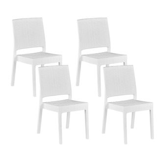 Beliani Conjunto De 4 Sillas De Comedor De Jard&iacute;n Material Sint&eacute;tico Blanco Apilables Minimalista Exterior Fossano