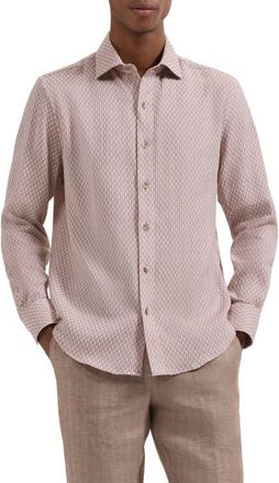 Bugatchi Axel Trim Fit Lattice Print Cotton Button-Up Shirt in Desert at Nordstrom, Size Xx-Large