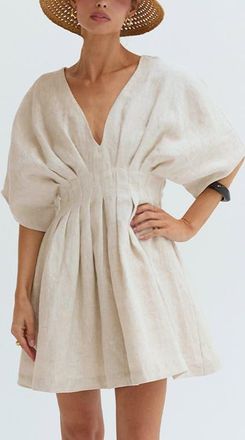Crescent Pleated Linen Mini Dress in Oatmeal at Nordstrom, Size Small