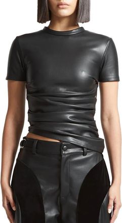 Mani&egrave;re De Voir Leather Ruched T-Shirt in Black at Nordstrom, Size 4