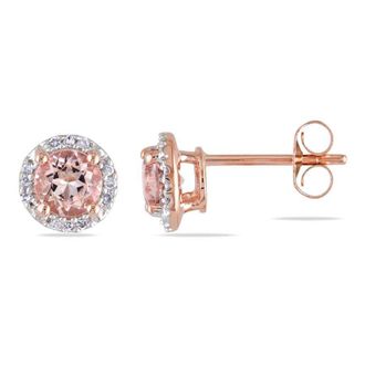 Amour Morganite and Diamond Halo Stud Earrings In 10K Rose Gold