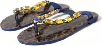 Dolce & Gabbana Womens Blue Crystals Flats Sandals Beachwear Shoes