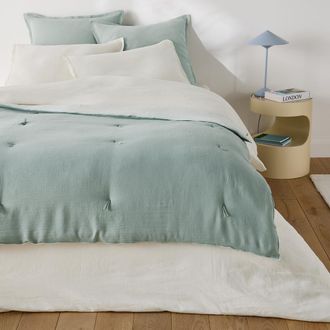 La Redoute Interieurs Gewatteerd effen/gestreept dekbed van katoen/linnenmix, BOISSEAU