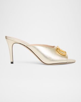 Valentino Garavani 80mm VLogo Signature Metallic Leather Mule Pumps