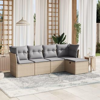 vidaXL Juego De Sof&aacute;s Jard&iacute;n Con Cojines Beige Mezcla 5 Pzas Rat&aacute;n Pe Vidaxl
