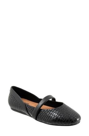 Softwalk Samara Mary Jane Flat in Black Croco at Nordstrom, Size 8.5