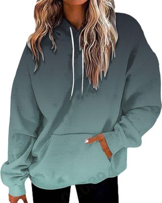 Generic hoodies for men uk Hoodies for Women UK Oversized Gradient Print Sweatshirt Long Sleeve Pullover Tops with Pocket Ladies Trendy Lightweight Cute Loose