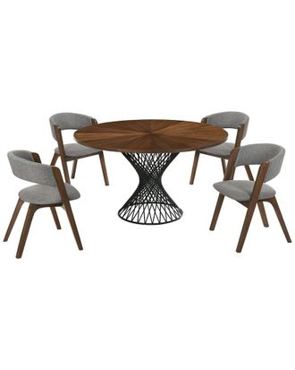 Armen Living Cirque And Rowan 5Pc Walnut Round Dining Set