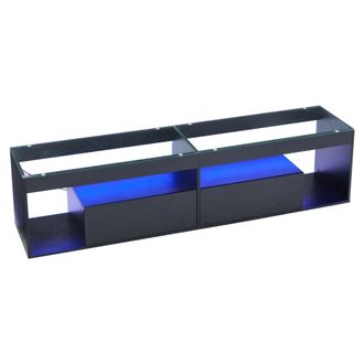 Urban Meuble Mueble de tv lacado en negro con cristal templado e iluminaci&oacute;n led
