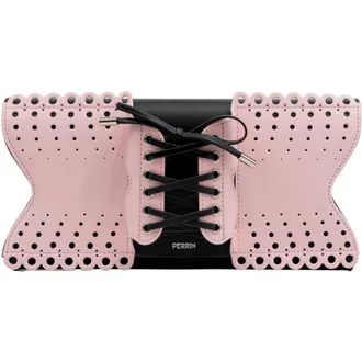 Perrin Paris Le Corset Perfor&eacute; Clutch in Puff Pink /Black at Nordstrom
