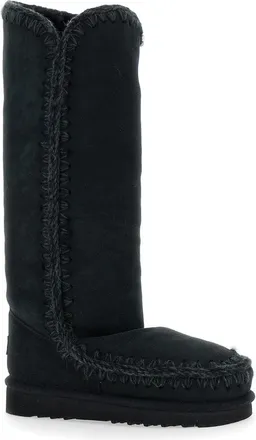 Mou Womens Black Boots With Braided Effect Sheep