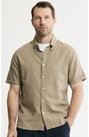 J.A.C.H.S. Linen Blend Short Sleeve Shirt in Mocha at Nordstrom, Size Medium