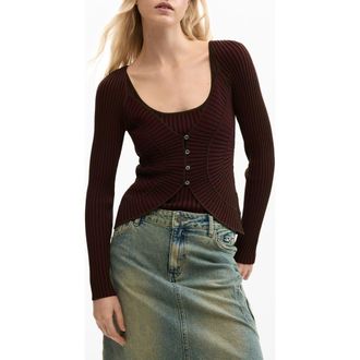 Desigual Rib Knit Cardigan in Brown at Nordstrom, Size Medium