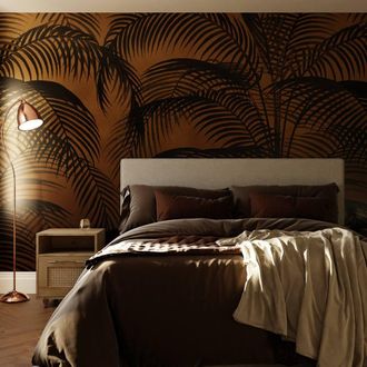 Superfresco Easy Palm Silhouette Sunset Print To Order 3m x 2.8m Mural in Orange