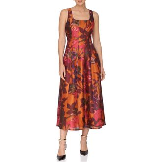 Avec Les Filles Print Sleeveless Lantern Midi Dress in Jardin Paint at Nordstrom Rack, Size 6