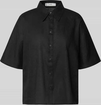 Mango Boxy Fit Bluse aus Leinen-Baumwoll-Mix mit 1/2-Arm Modell PAI in Black, Größe XS