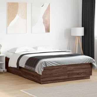 vidaXL Estructura Cama Con Luces Led Madera Marr&oacute;n Roble 150x200 Cm Vidaxl