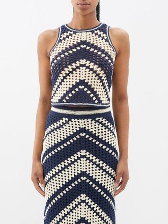 Zimmermann Chintz Crochet-cotton Tank Top - Womens - Cream Navy