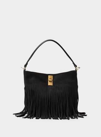 Simons Womens Fringed faux-suede hobo bag