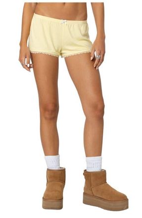 Edikted Buffy Lace Trim Shorts in Yellow at Nordstrom, Size X-Small