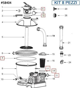 Bestway Kit 8 pezzi Guarnizioni per Filtri 58404 58256 58199 da da 5678 Lt/h