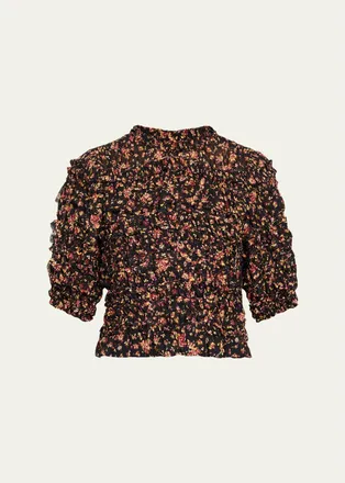Ulla Johnson Mabel Short-Sleeve Silk Top
