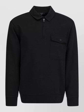 Vince cotton blend polo knit zip front