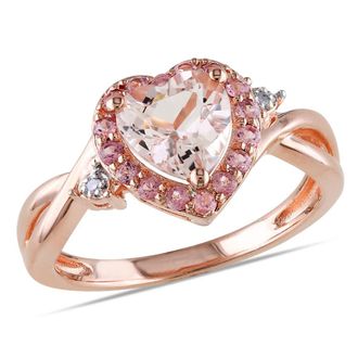 Amour Morganite, Pink Tourmaline and Diamond Heart Ring In Rose Plated Sterling Silver