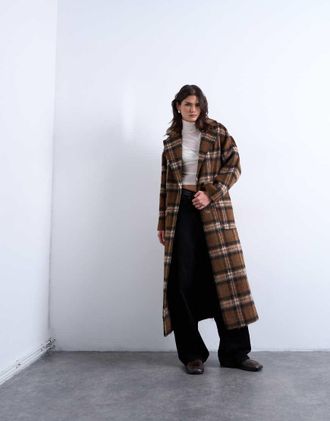 Topshop Cappotto elegante spazzolato marrone a quadri