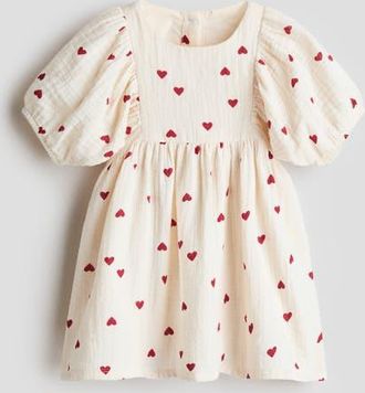 H&M Cotton muslin dress in Light Beige/hearts at Nordstrom, Size 18M