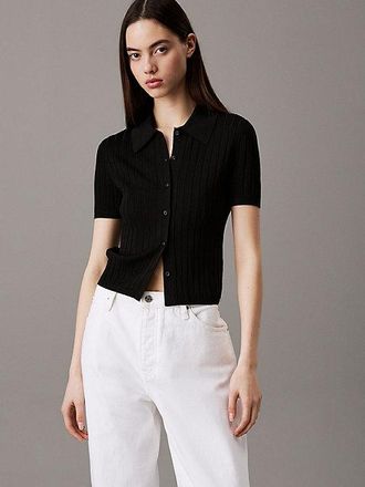Calvin Klein Smooth Knit Cropped Polo Top