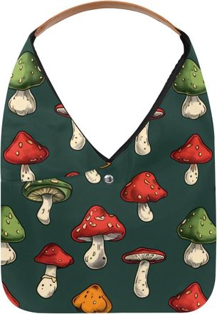 Generic Mushrooms Pattern Reusable Lightweight Grocery Bags - Foldable Into Compact Pouch, Washable & Sturdy, Multipurpose for Shopping and Travel