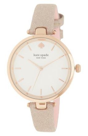 Kate Spade New York holland three-hand rose gold-tone glitter leather watch, 34mm at Nordstrom Rack