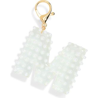 Leith Faux Pearl Initial Bag Charm in M- Clear- White- Gold at Nordstrom Rack