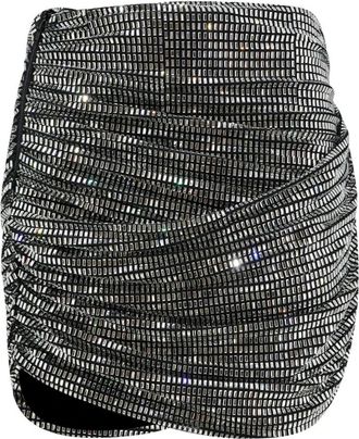 Self Portrait Minigonna drappeggiata con strass - - Skirts - Donna - Grigio - 2XS