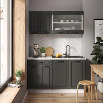 Vicco Cocina Para Solteros R-line, Antracita Casa De Campo/blanco, 140 Cm, Et M&aacute;rmol