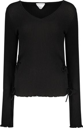 Bottega Veneta Geribbelde katoenen trui met V-hals - Dames - V-hals truien - Zwart - XS - Katoen - Truien & Vesten