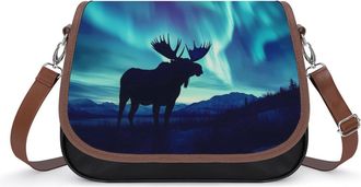 Generic Northern Lights Forests And Moose Crossbody Bags for Women Shoulder Messenger Bag Purse Handbags