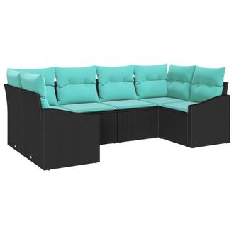 vidaXL Juego De Sof&aacute; Con Coj&iacute;n 6 Pcs Negro Rat&aacute;n Sint&eacute;tico Vidaxl