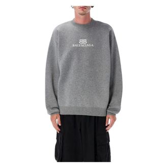 Balenciaga Round-neck Knitwear, male, Gray, Size: M Intarsia Logo Sweatshirt