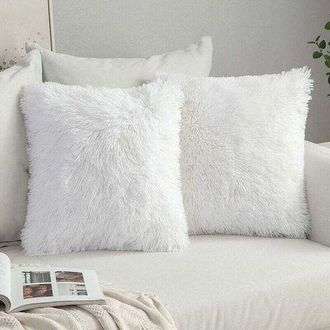OEM Juego De 2 Fundas De Coj&iacute;n De Lujo De Piel Sint&eacute;tica Para Sof&aacute;, Decoraci&oacute;n De Sof&aacute;, Dormitorio, Cama, Fundas De Almohada Decorativas De Felpa Supersua