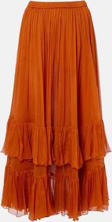 Saint Laurent Ruffled sheer silk maxi skirt